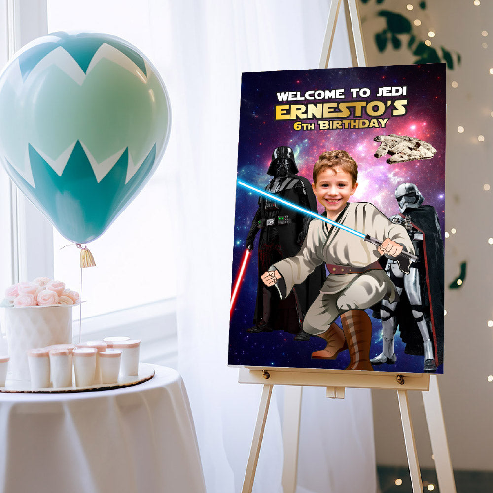 Custom Jedi Birthday Welcome sign with Kid as the Star, Party Entrance Star Wars themed. 005WS