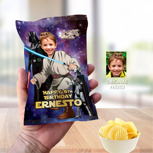 Jedi Star Wars Chip Bag labels with birthday kid as the star, Youngling snacks. 005CB