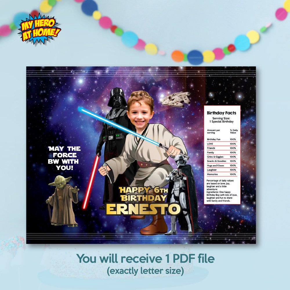 Jedi Star Wars Chip Bag labels with birthday kid as the star, Youngling snacks. 005CB