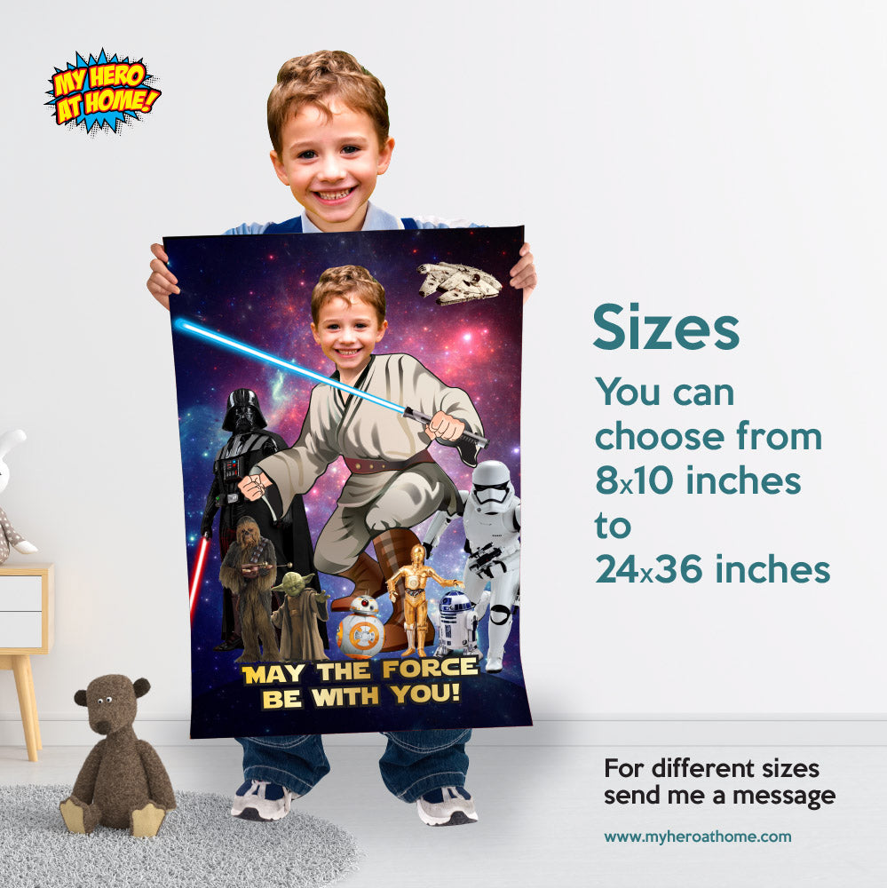 Custom Star Wars Poster featuring your kid as a Jedi, Youngling Print with photo. 005PG