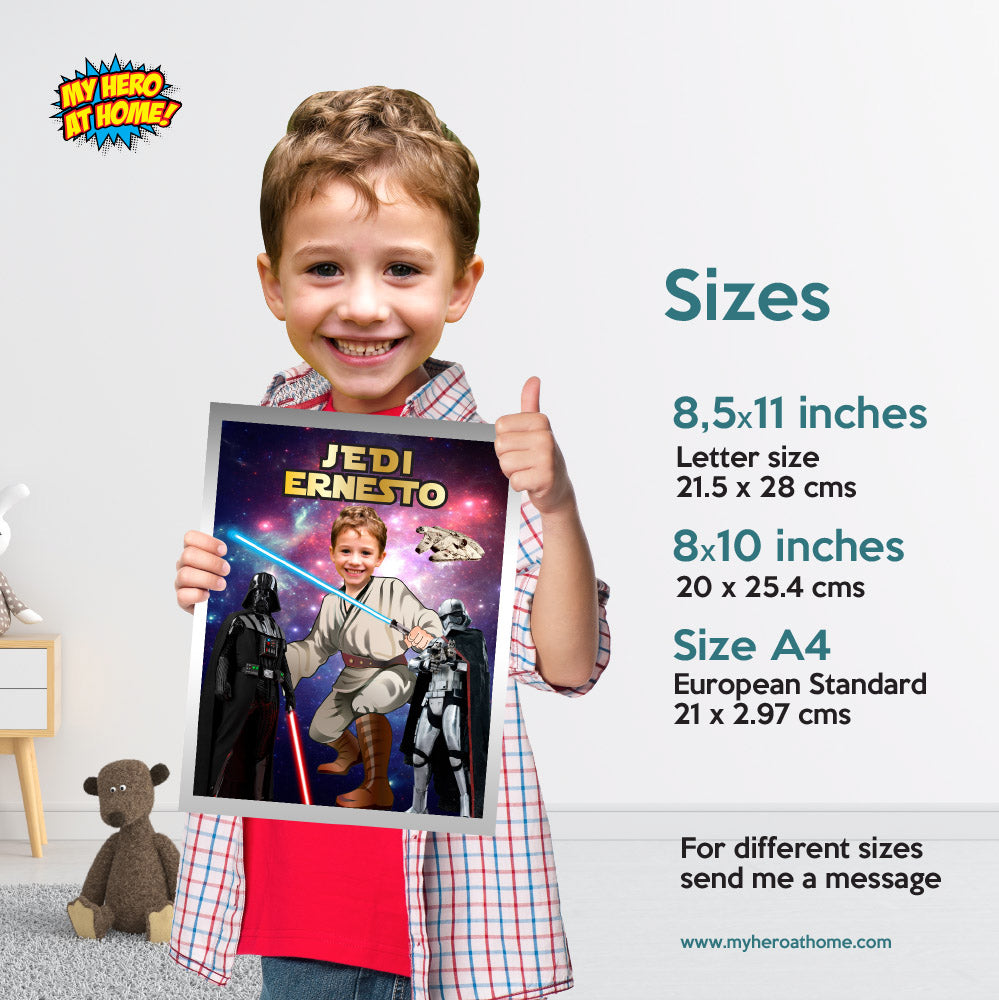 Jedi Personalized print with kid as the Youngling, Custom Young Jedi Decor. 005PS