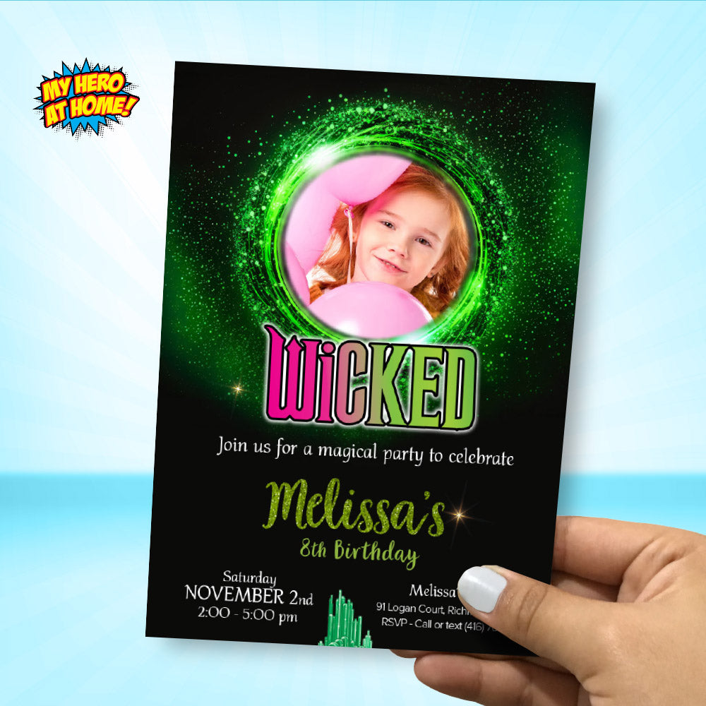 Personalized Wicked Birthday Invitation with photo of birthday girl (Thank You included). 2129