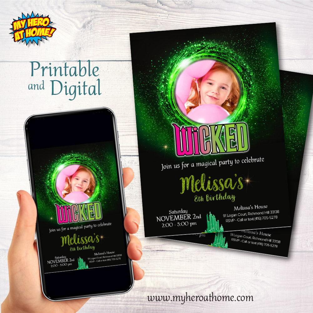 Personalized Wicked Birthday Invitation with photo of birthday girl (Thank You included). 2129