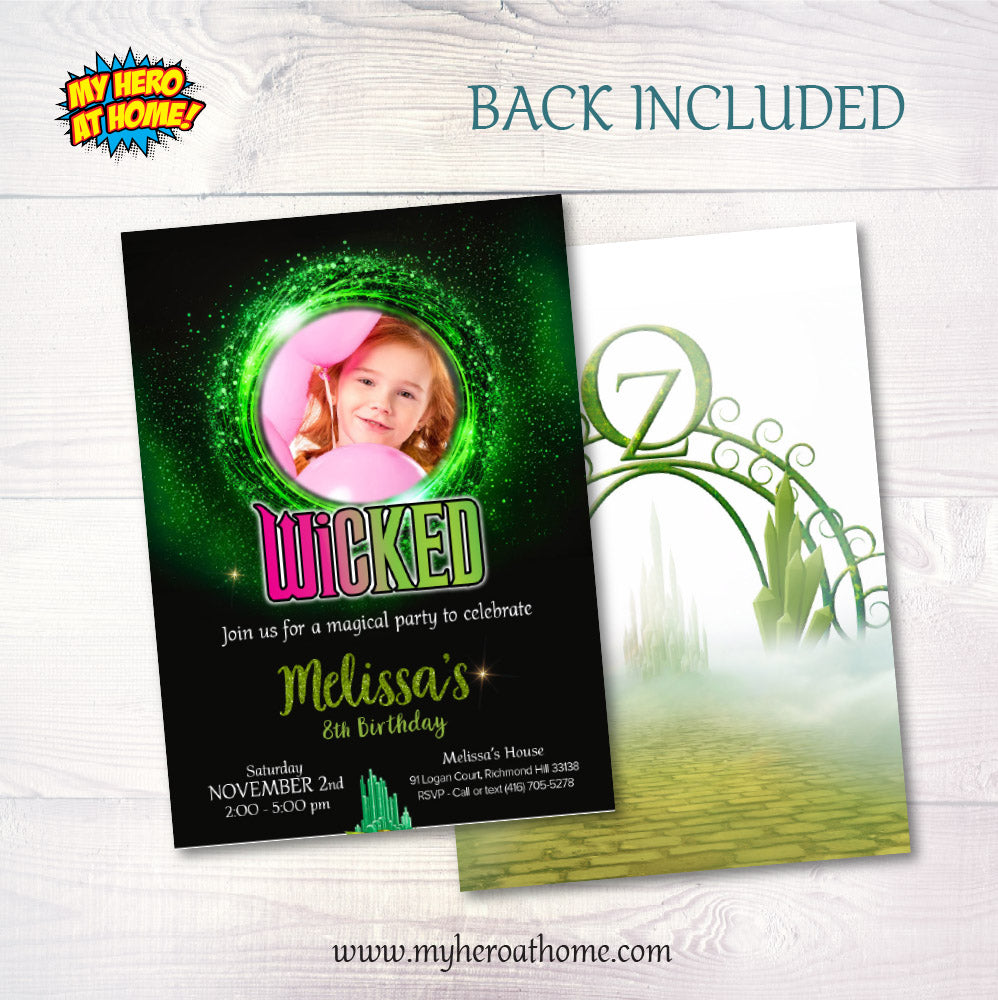 Personalized Wicked Birthday Invitation with photo of birthday girl (Thank You included). 2129