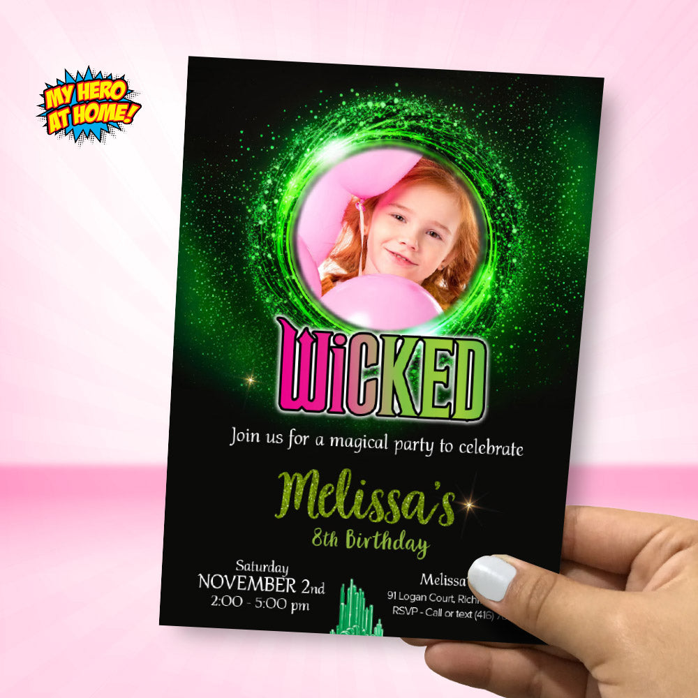 Personalized Wicked Birthday Invitation with photo of birthday girl (Thank You included). 2129