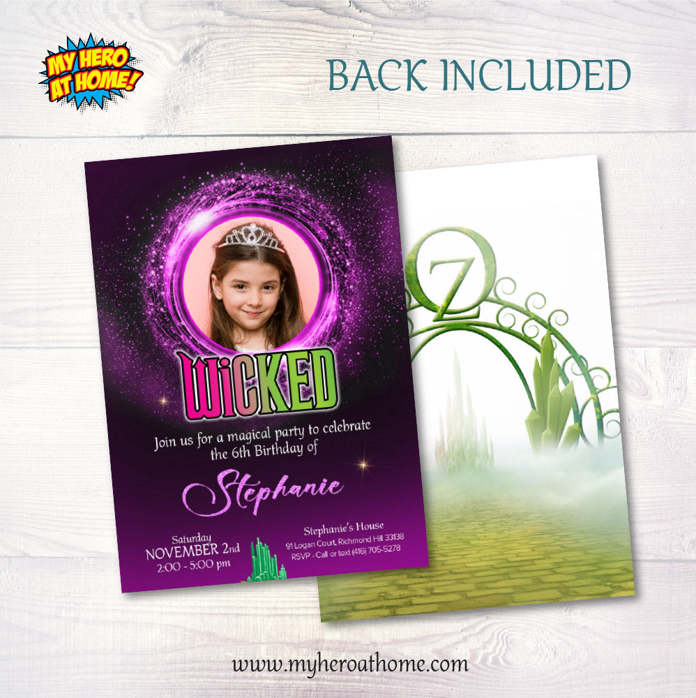 Personalized Purple Wicked Birthday Invitation with photo (Thank You included). 2130
