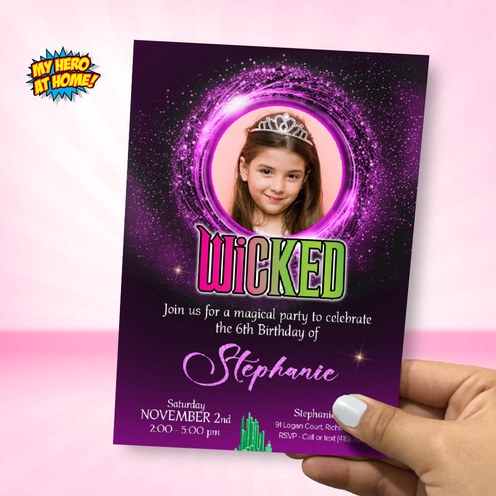 Personalized Purple Wicked Birthday Invitation with photo (Thank You included). 2130
