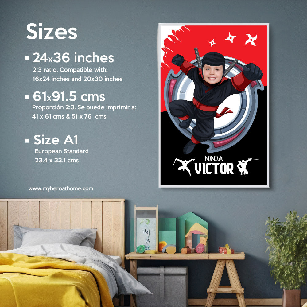 Personalized Ninja Print with your kid as the star, Martial art printable gifts for kids. 2149GF