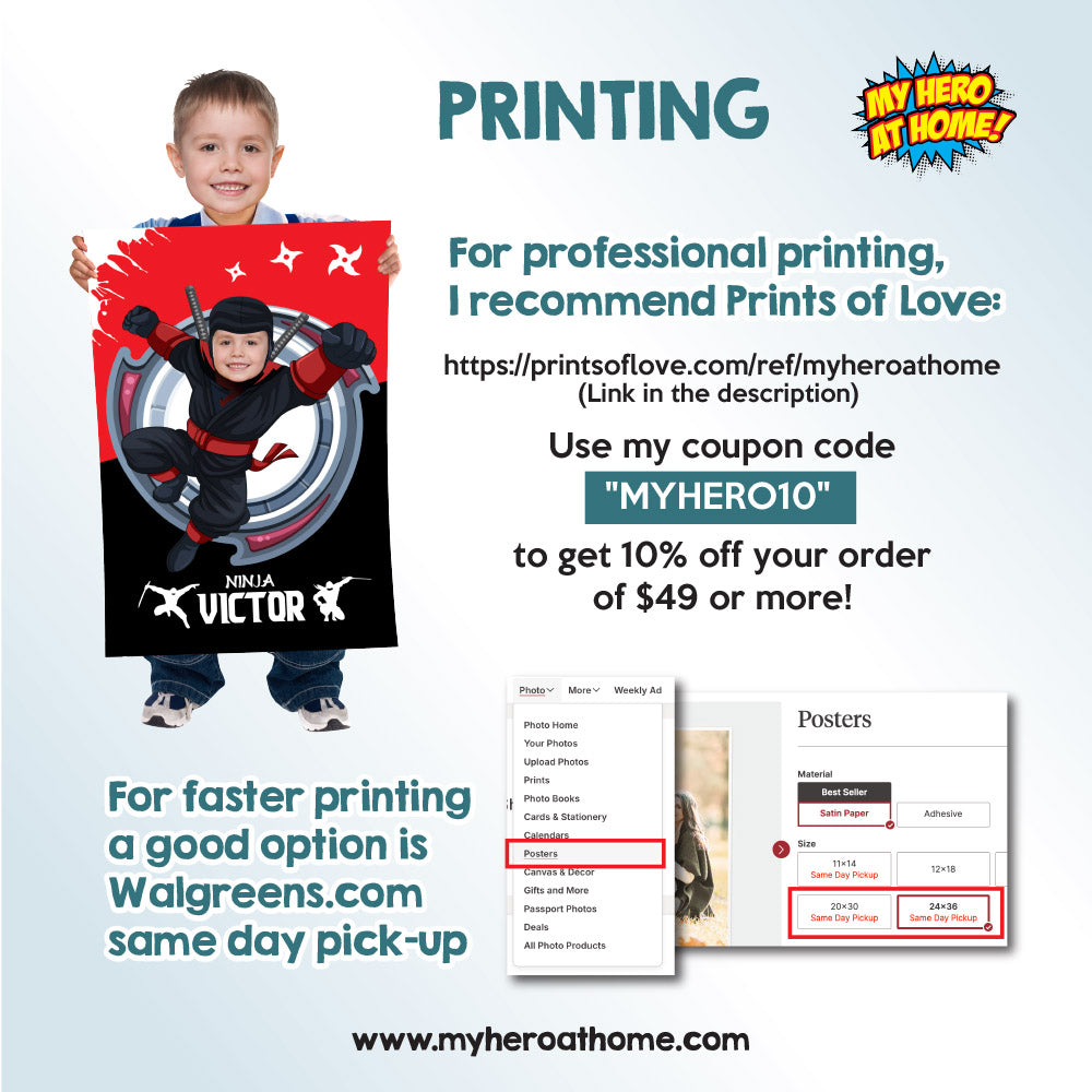 Personalized Ninja Print with your kid as the star, Martial art printable gifts for kids. 2149GF