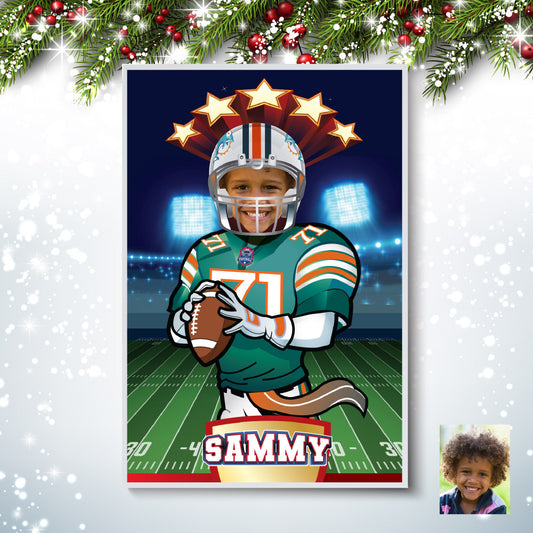 Custom Miami Dolphins Gifts with kid as his favorite player, Printable Miami Dolphins decor. 2154GF