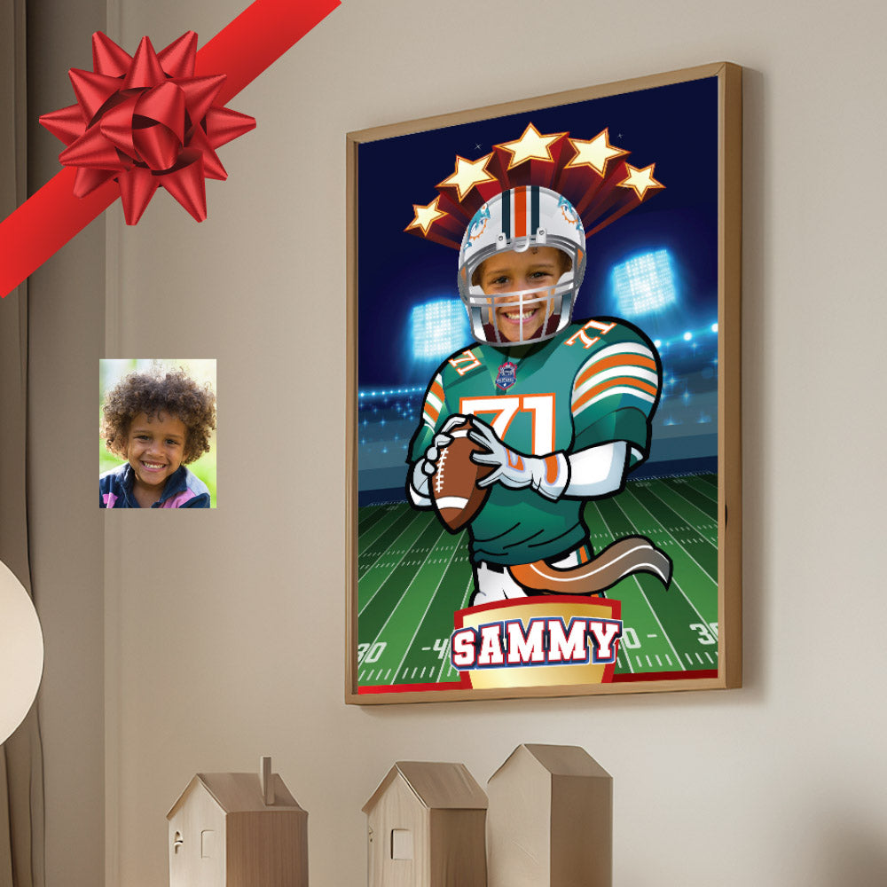 Custom Miami Dolphins Gifts with kid as his favorite player, Printable Miami Dolphins decor. 2154GF