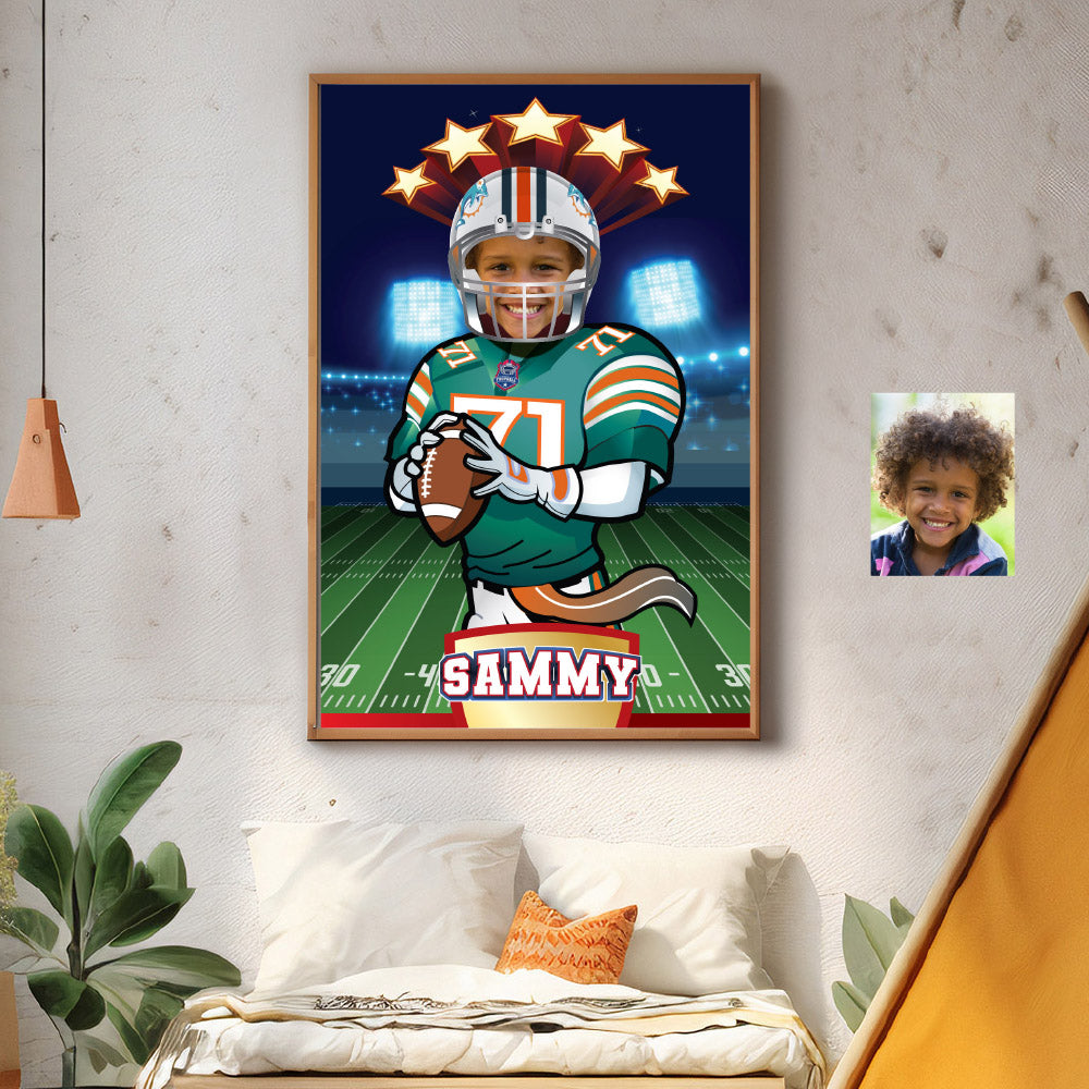 Custom Miami Dolphins Gifts with kid as his favorite player, Printable Miami Dolphins decor. 2154GF
