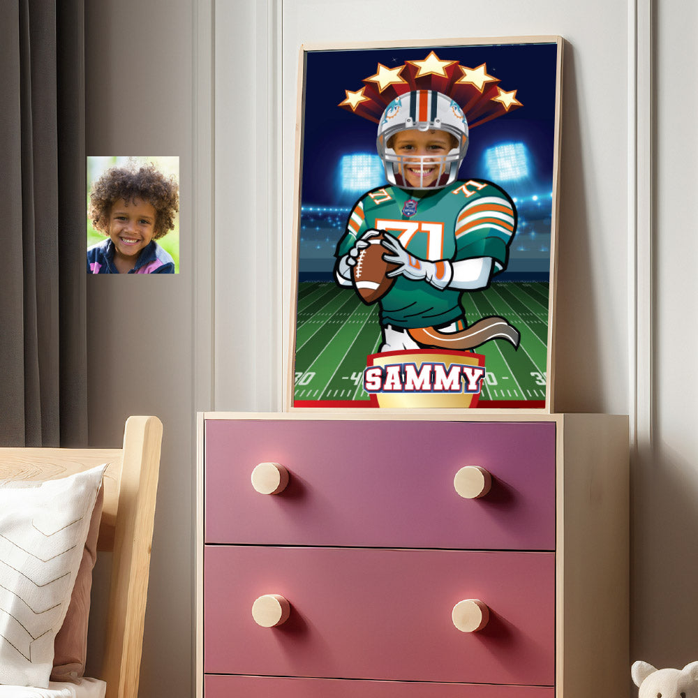 Custom Miami Dolphins Gifts with kid as his favorite player, Printable Miami Dolphins decor. 2154GF
