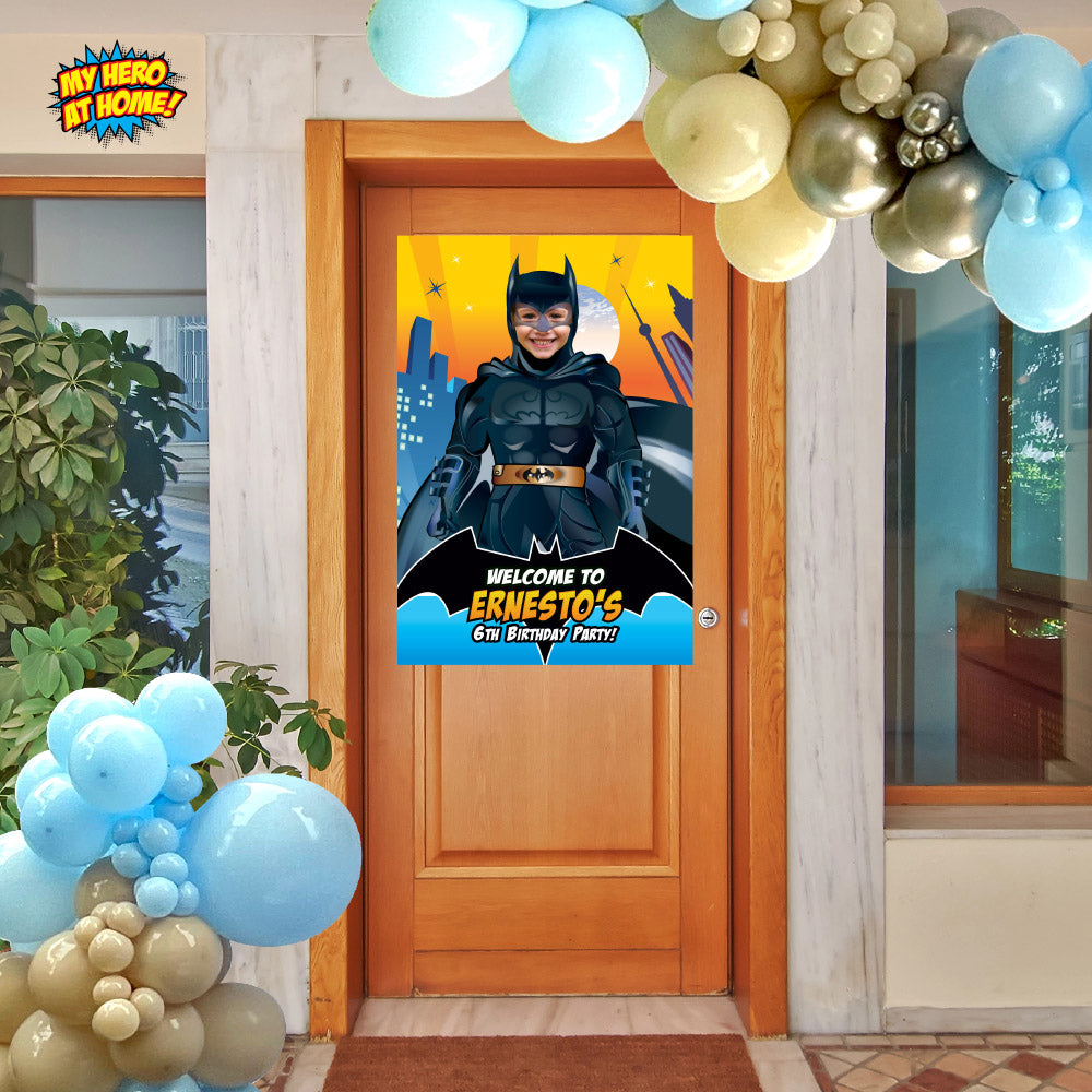 Bundle Batman Birthday, Invitation and Thank you, Cake Topper and Welcome Sign, all with your kid as Batman. 215B2