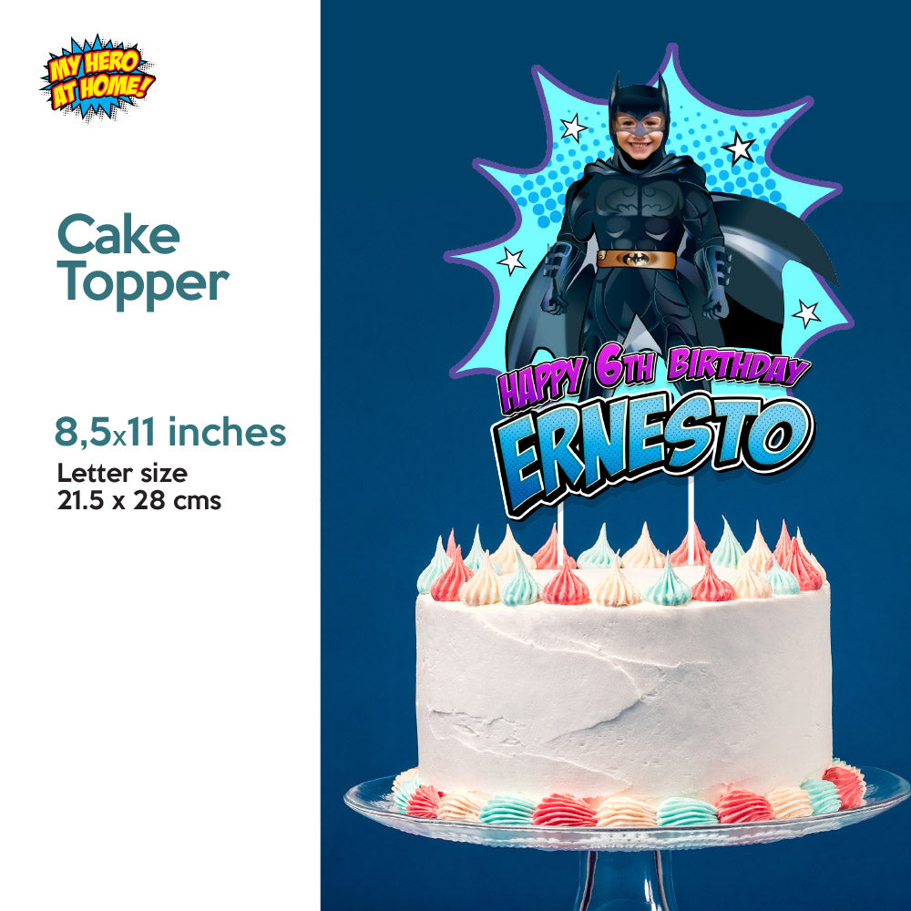 Bundle Batman Birthday, Invitation and Thank you, Cake Topper and Welcome Sign, all with your kid as Batman. 215B2