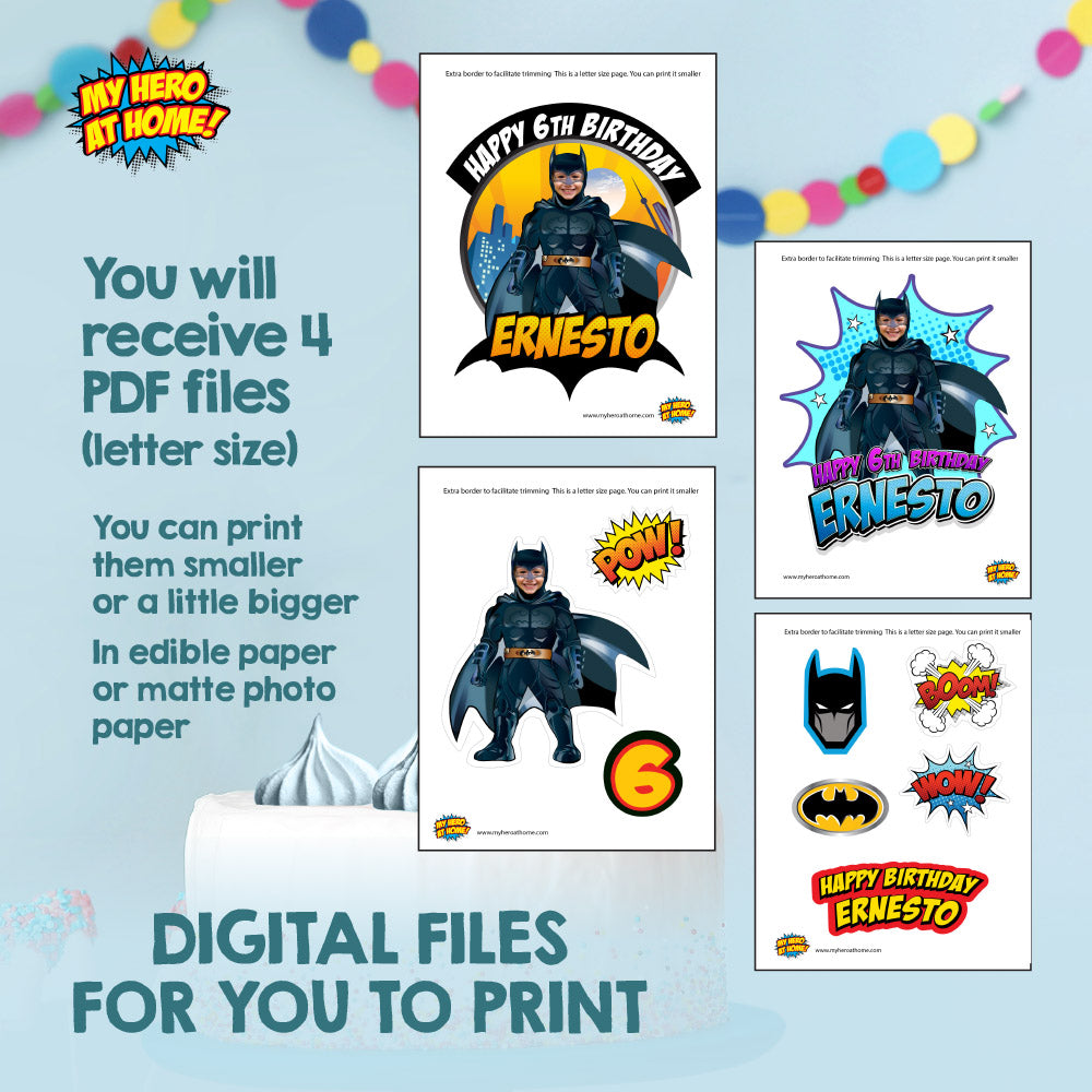 Batman Cake topper with photo, Batman printable cake topper, Batman cake decoration, Batman DIY cake. 215CT