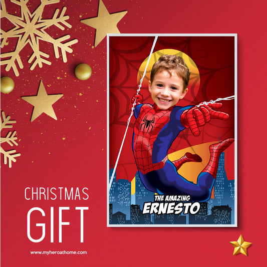 Personalized Spiderman Gifts with kid as the star, Printable Peter parker poster with photo. 2189