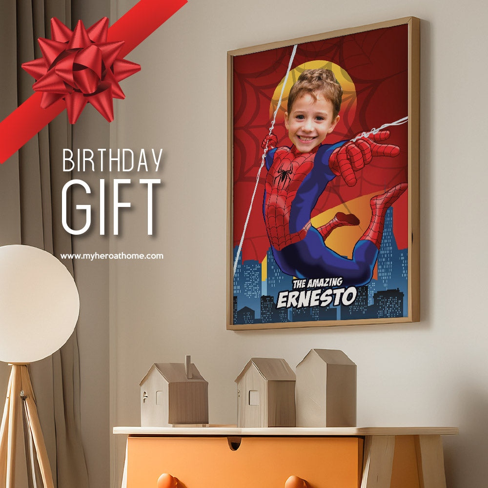 Personalized Spiderman Gifts with kid as the star, Printable Peter parker poster with photo. 2189