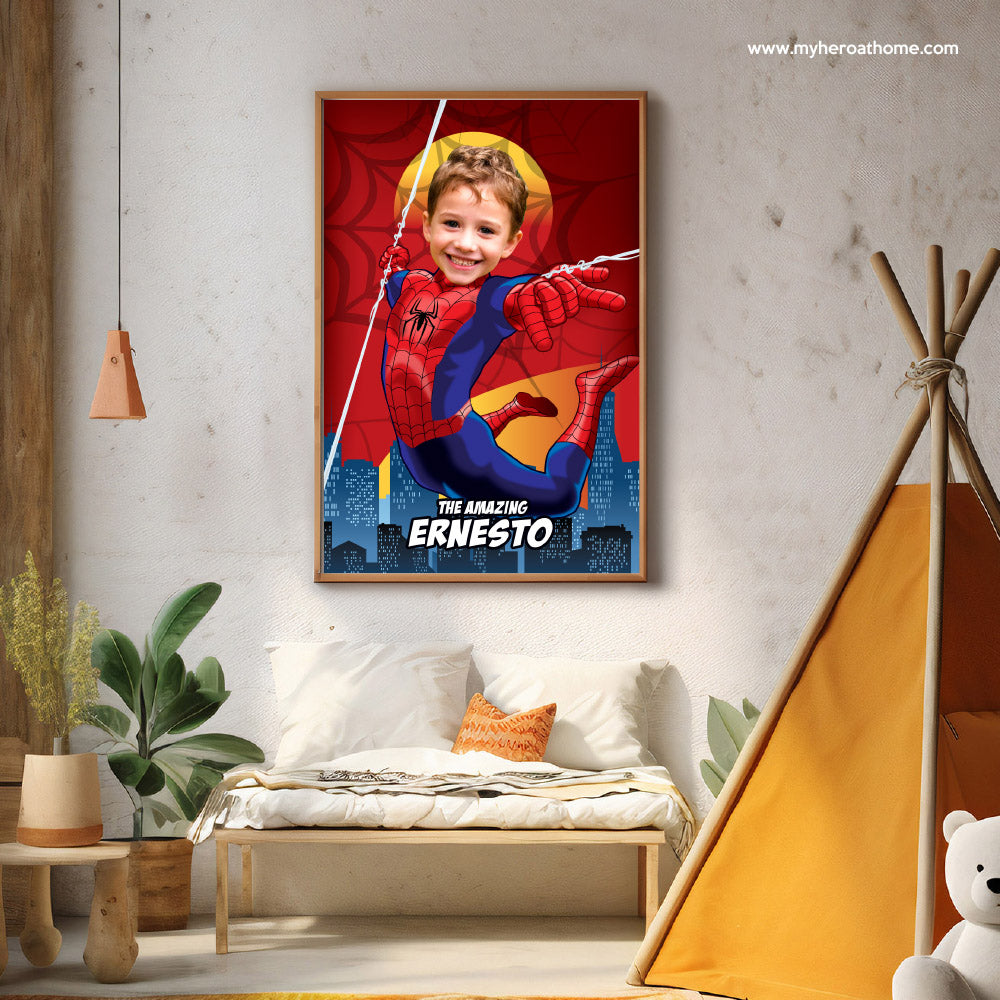Personalized Spiderman Gifts with kid as the star, Printable Peter parker poster with photo. 2189