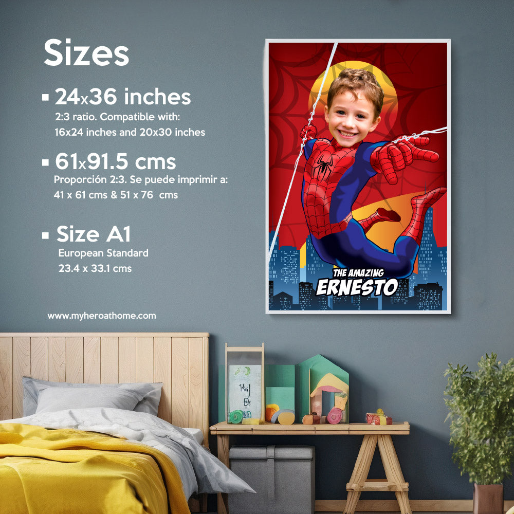 Personalized Spiderman Gifts with kid as the star, Printable Peter parker poster with photo. 2189