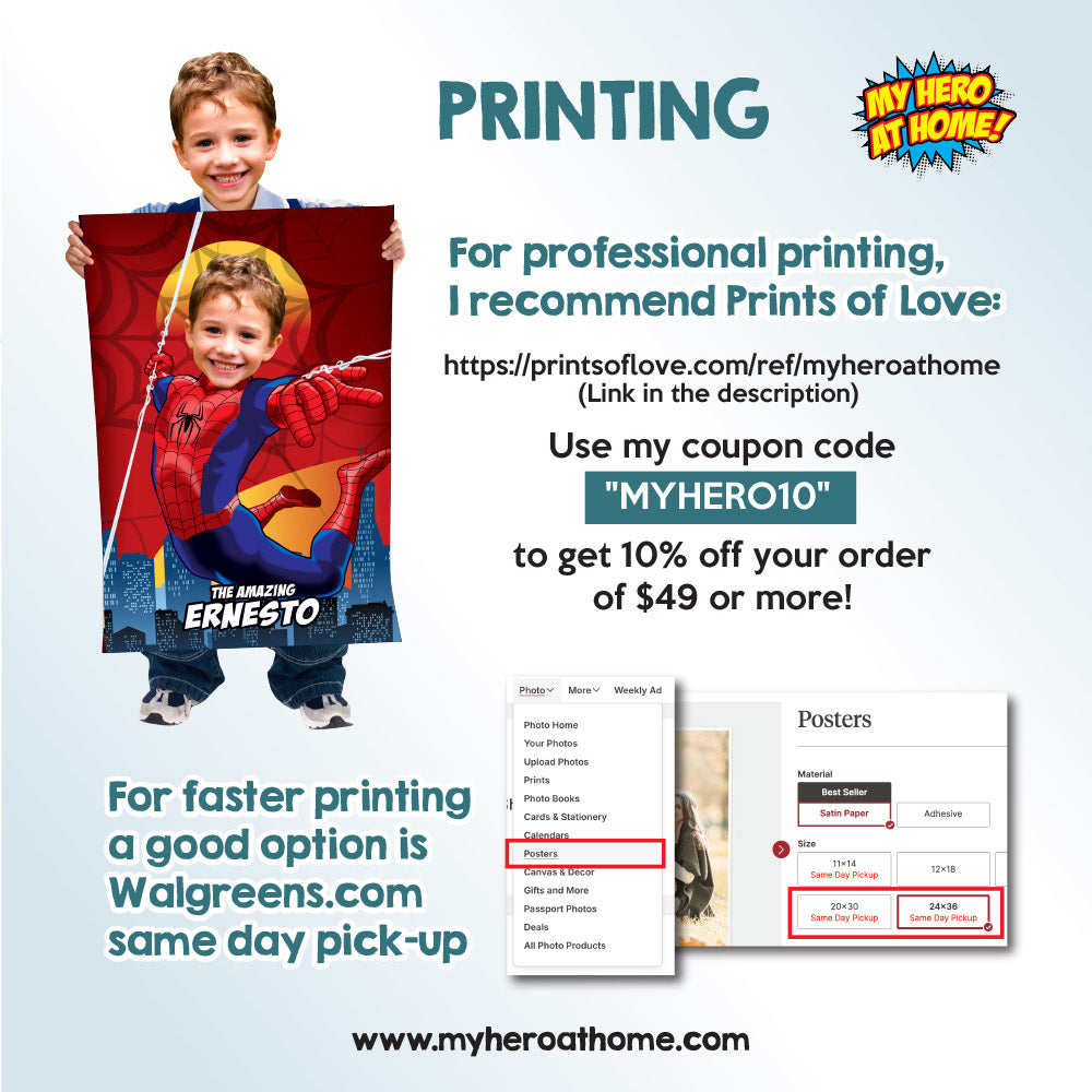 Personalized Spiderman Gifts with kid as the star, Printable Peter parker poster with photo. 2189