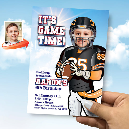 Custom Bears Birthday Party Invitation with photo, Chicago Bears Birthday template. 2200SIN