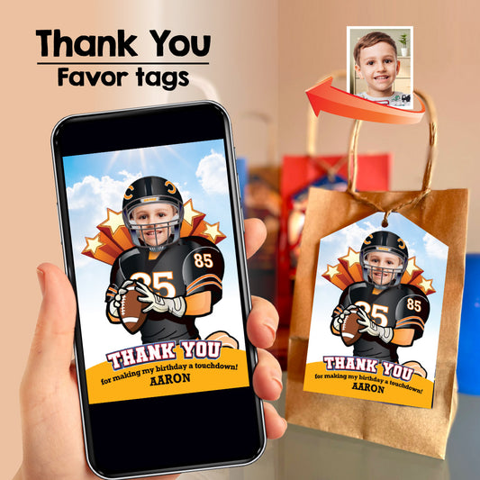 Custom Football Bears Thank You with photo, Football Bears goodies party favors tags. 2200STY