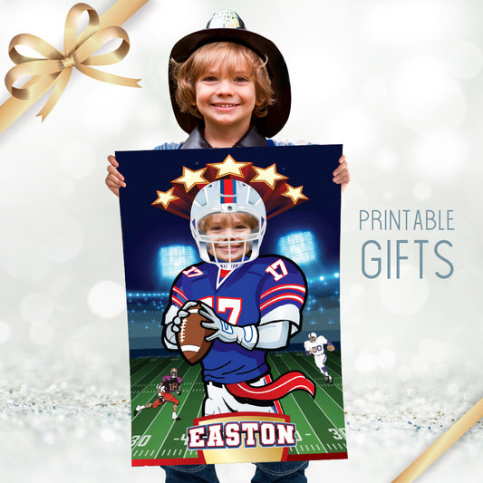 Custom Football Bills gifts with kid as the star player, Personalized Bills prints. 2203GF