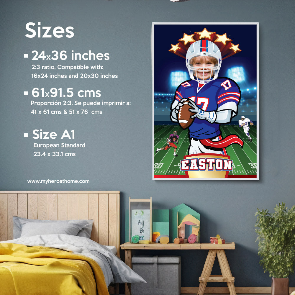 Custom Football Bills gifts with kid as the star player, Personalized Bills prints. 2203GF