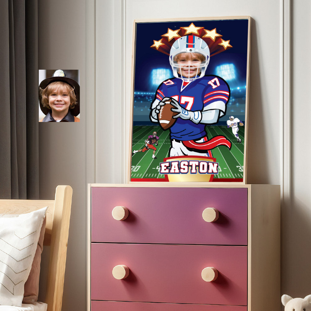 Custom Football Bills gifts with kid as the star player, Personalized Bills prints. 2203GF