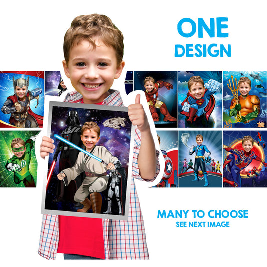 Printable Last minute Superheroes gifts for kids, Customized Prints for kids with their photo. 2204A2