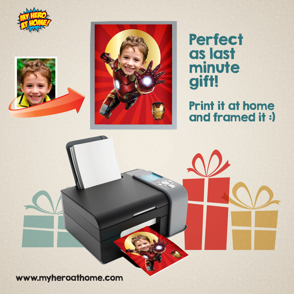 Printable Last minute Superheroes gifts for kids, Customized Prints for kids with their photo. 2204A2