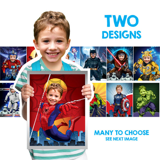 Superheroes prints posters featuring your kid, two posters themed Super Heroes. 2204B2