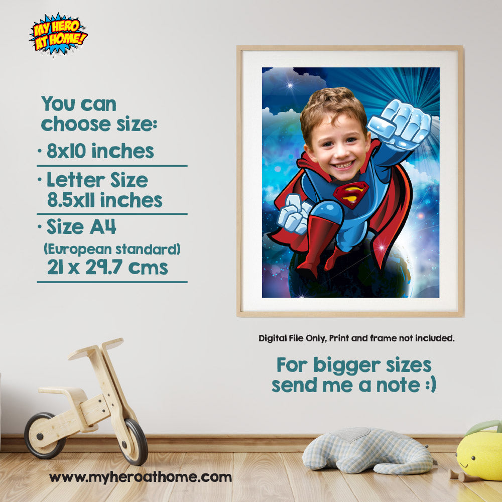 Three Super heroes prints with your little hero as the star, Superheros  bedroom decoration. 2204C2