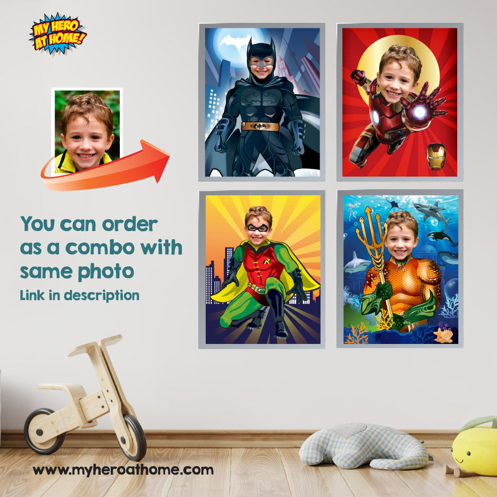 Three Super heroes prints with your little hero as the star, Superheros  bedroom decoration. 2204C2