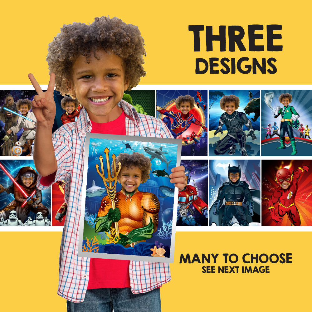 3 Super heroes prints with your kid as the star, Superheros photo posters bedroom decoration. 2204C