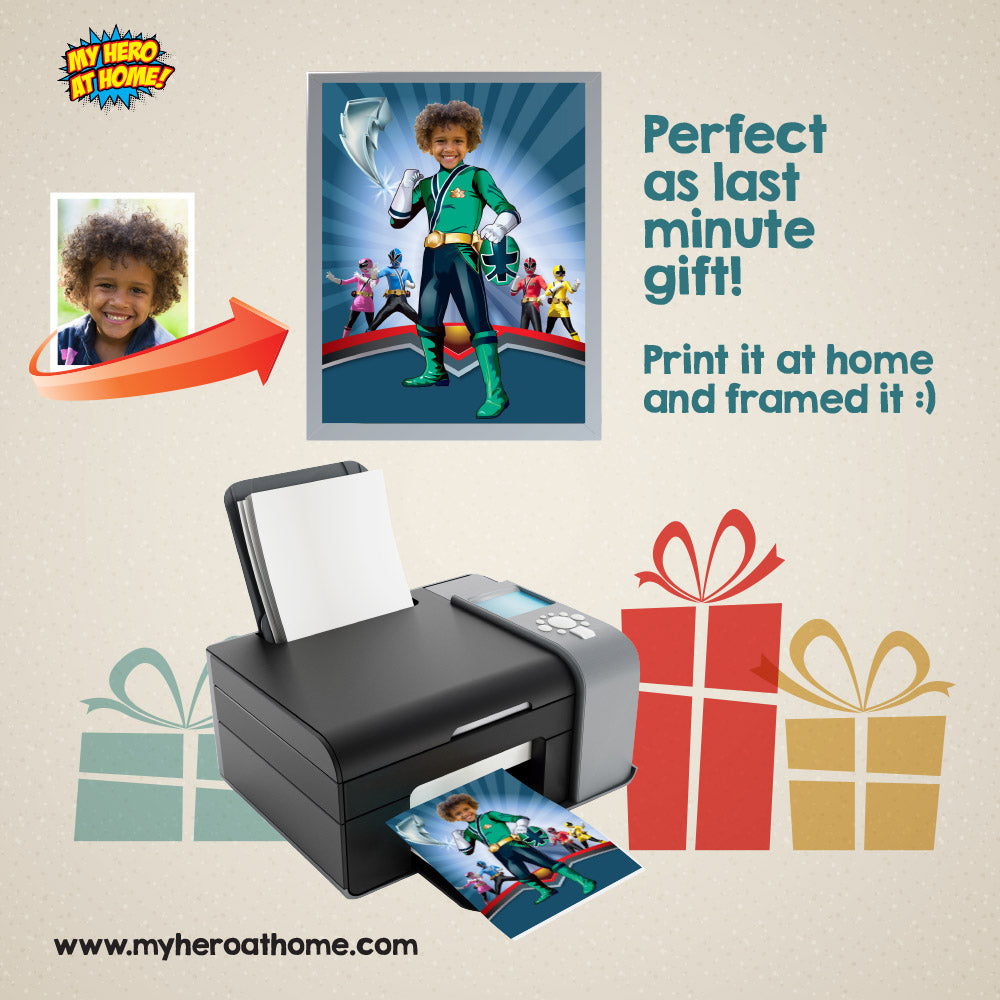 Four Superheroes prints wall decor with kid as the star, Easy printable gifts for super kids. 2204D