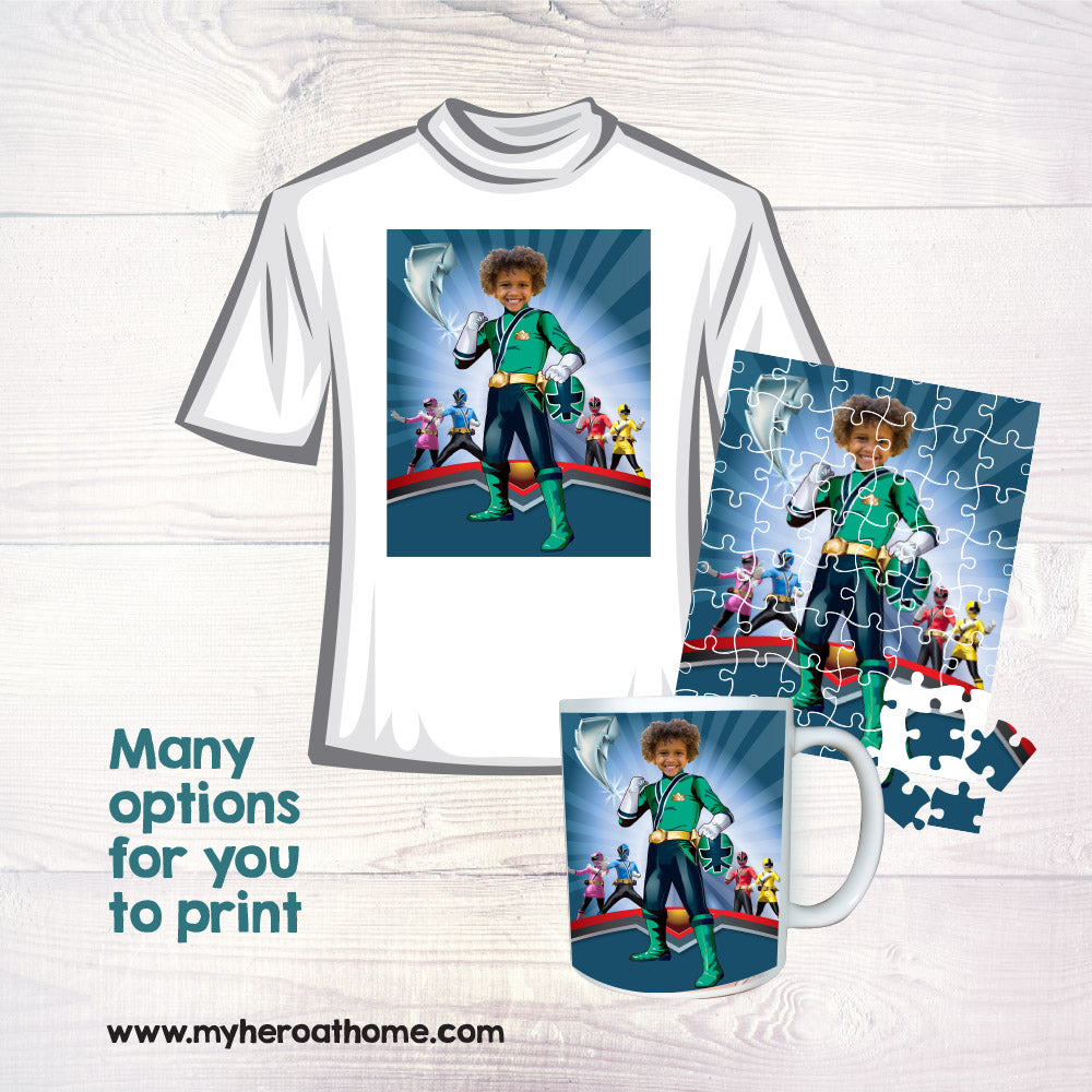 Four Superheroes prints wall decor with kid as the star, Easy printable gifts for super kids. 2204D