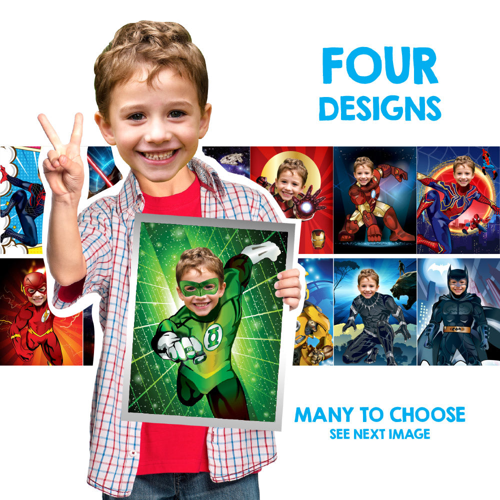 Four Easy to print gifts for super kids, Set of 4 superheroes wall decor with kid as the star. 2204D2
