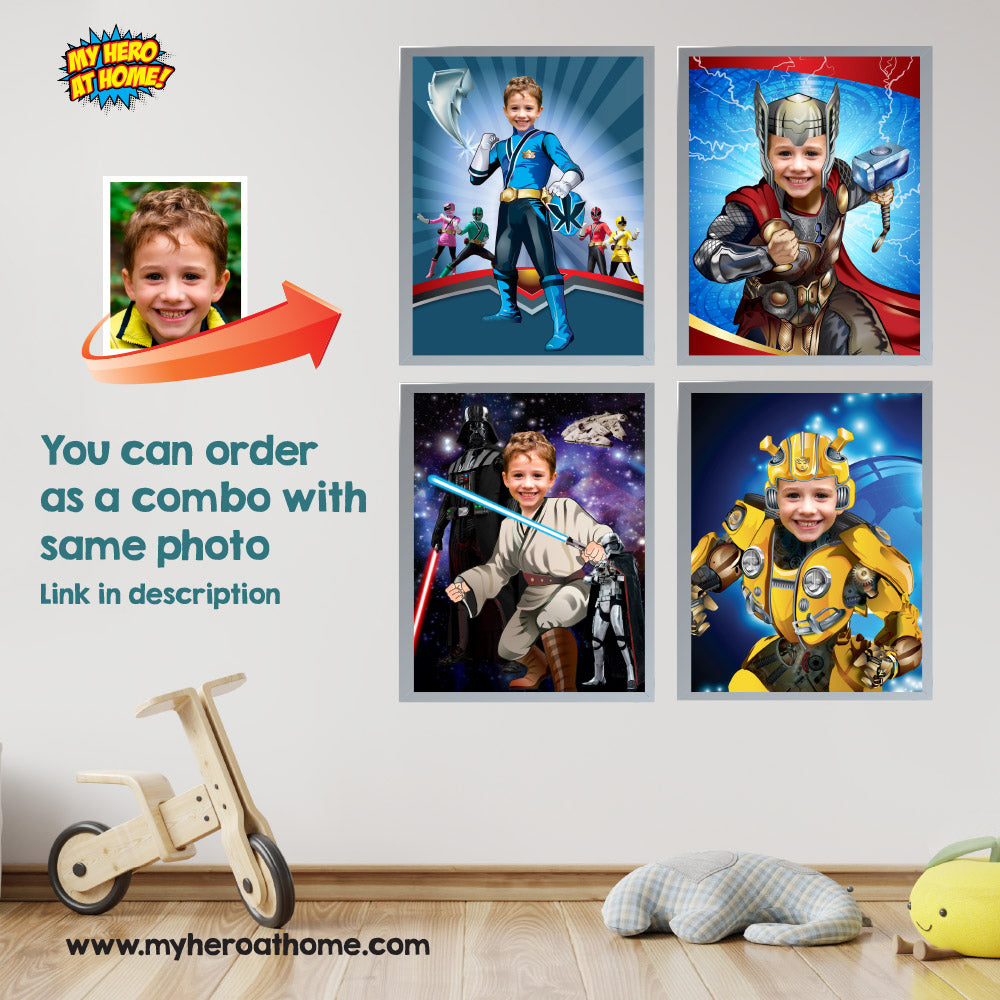 Four Easy to print gifts for super kids, Set of 4 superheroes wall decor with kid as the star. 2204D2