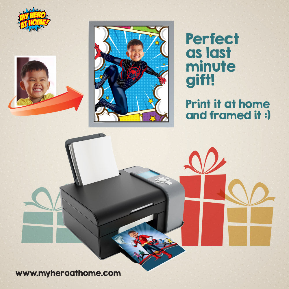 Five Superheroes printable Gifts with your child as the star, 5 prints Super heroes prints gifts. 2204E