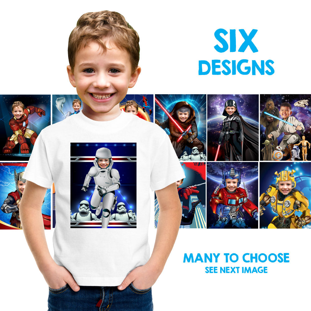Six Prints of Superheroes with the photo of your kid, Personalized Set of 6 Superheros gifts. 2204F2