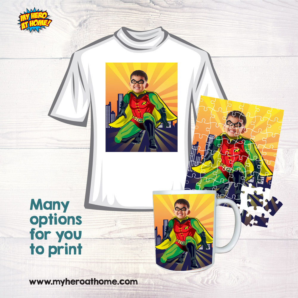 Six Gifts Prints of Superheroes with the photo of your kid, Set of 6 Super heroes prints, 6 prints of superheroes gifts. 2204F