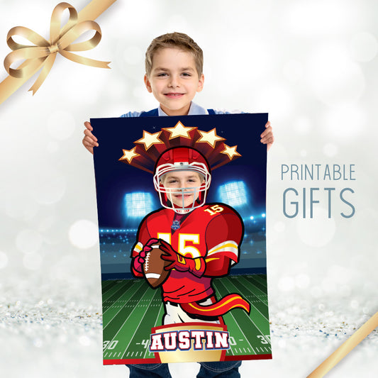 Printable Football Chiefs gifts with kid as the star player, Personalized Chiefs prints. 2220GF