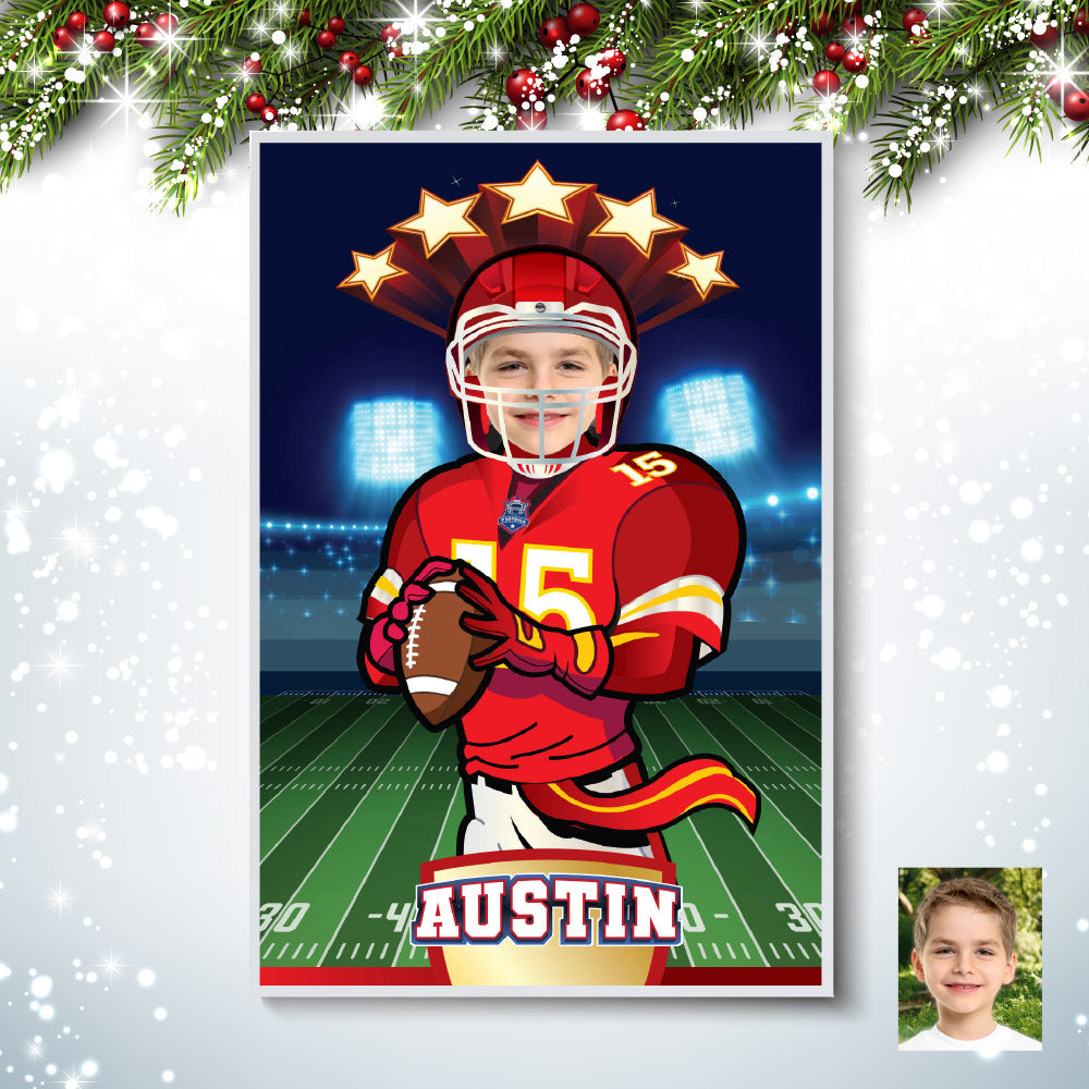 Printable Football Chiefs gifts with kid as the star player, Personalized Chiefs prints. 2220GF