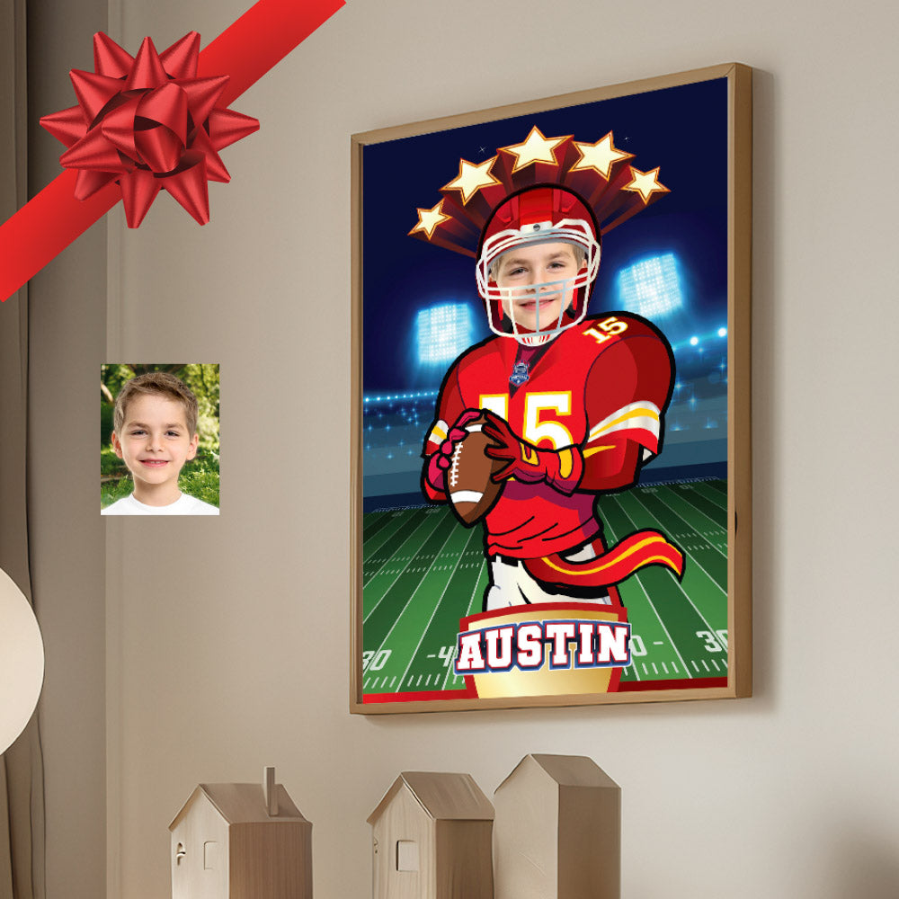 Printable Football Chiefs gifts with kid as the star player, Personalized Chiefs prints. 2220GF