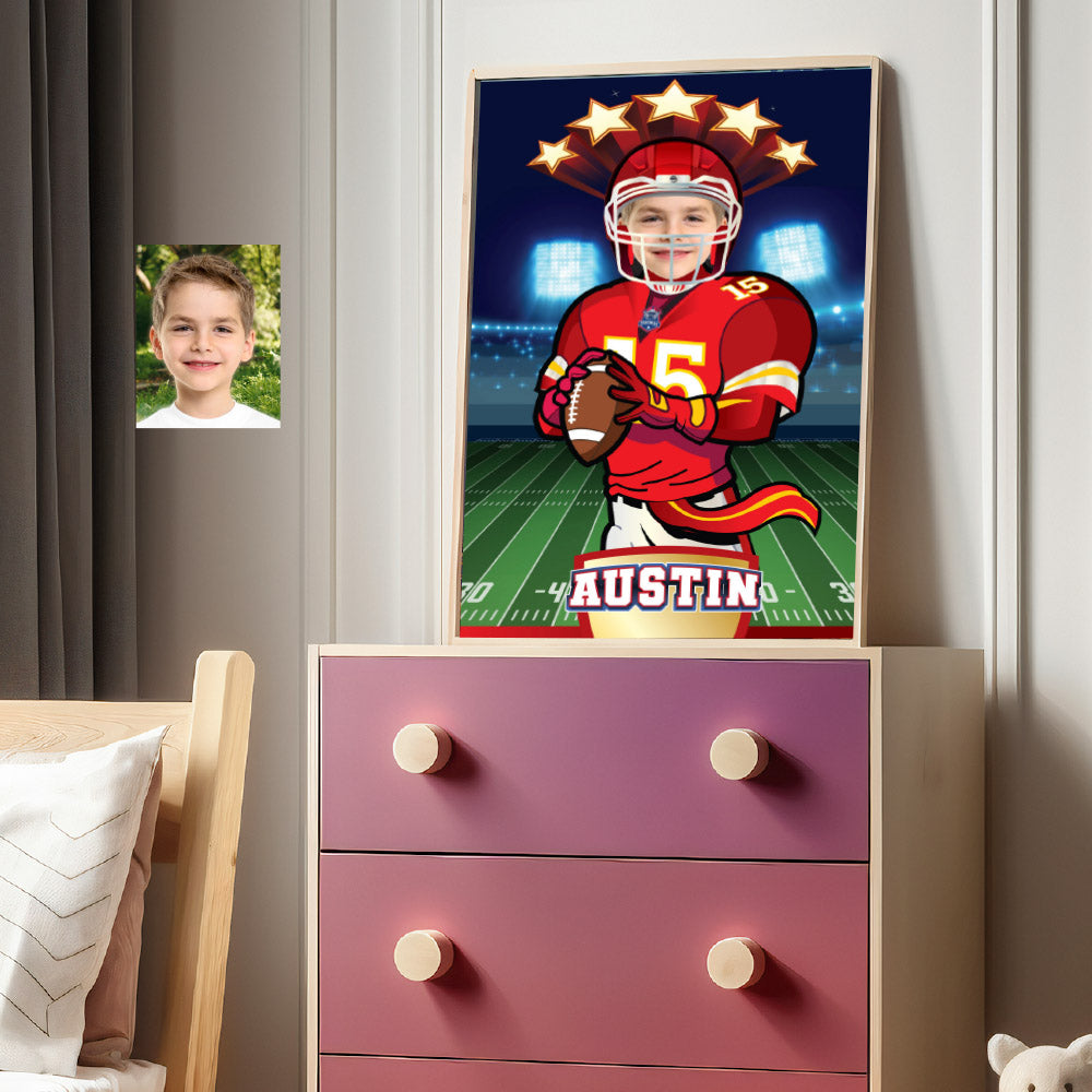 Printable Football Chiefs gifts with kid as the star player, Personalized Chiefs prints. 2220GF