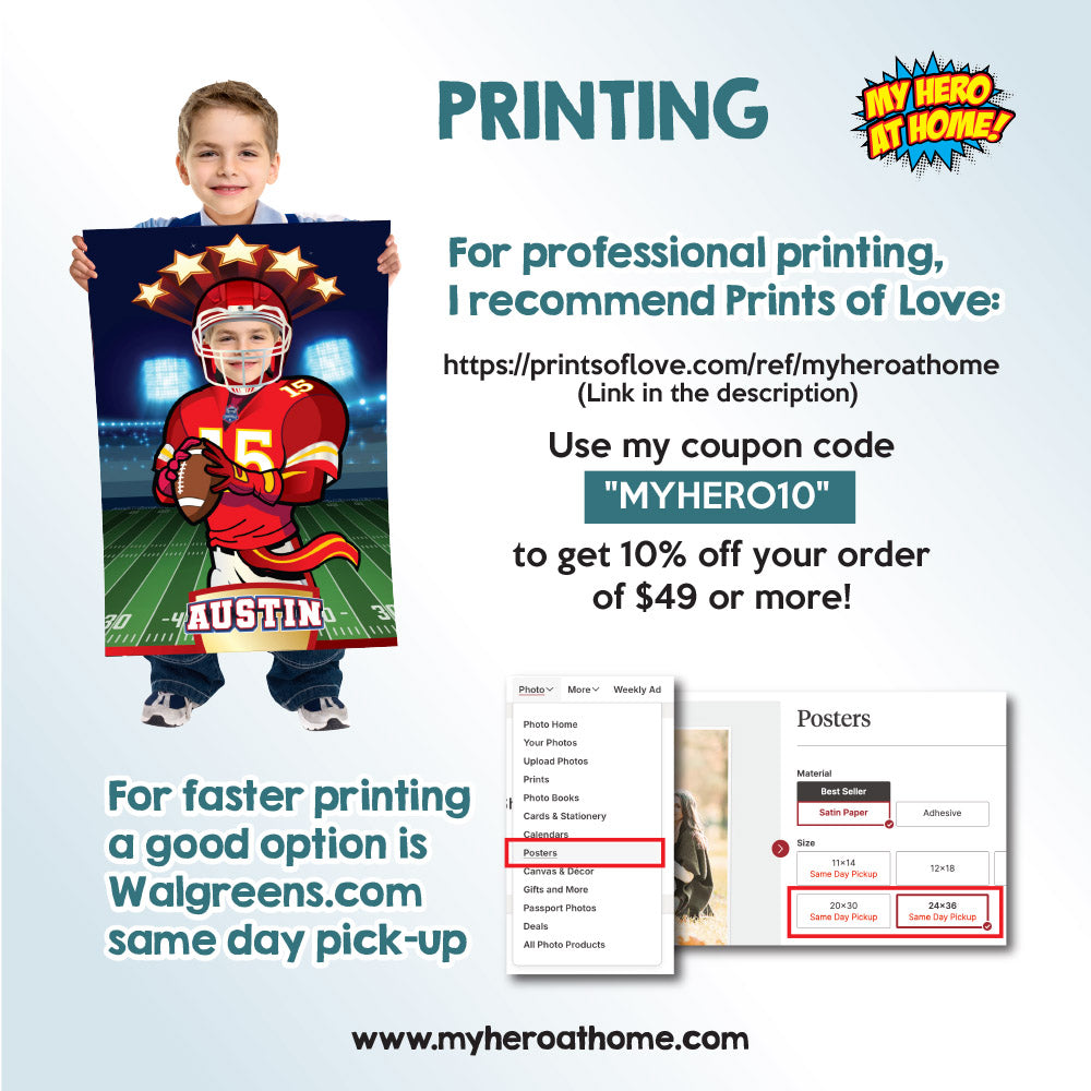 Printable Football Chiefs gifts with kid as the star player, Personalized Chiefs prints. 2220GF