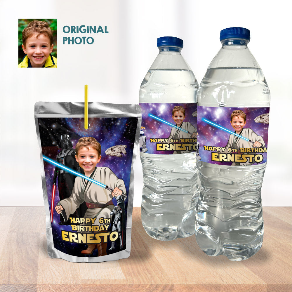 Bundle Jedi Party table with photo, Cake, snacks labels, chip bags, Gable box. 005B1