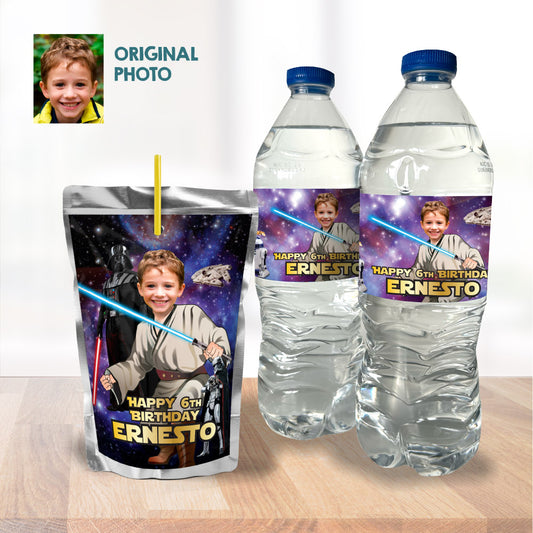 Personalized Jedi water wrappers and party juice labels, Star Wars drinks labels. 005WJ